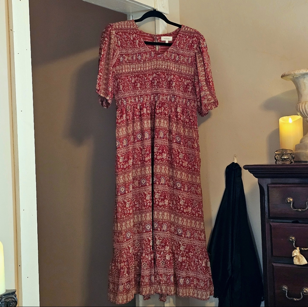 Bohme | Red Floral Boho Midi Dress